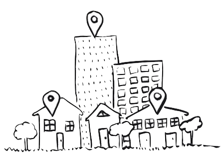 Map view with location pins